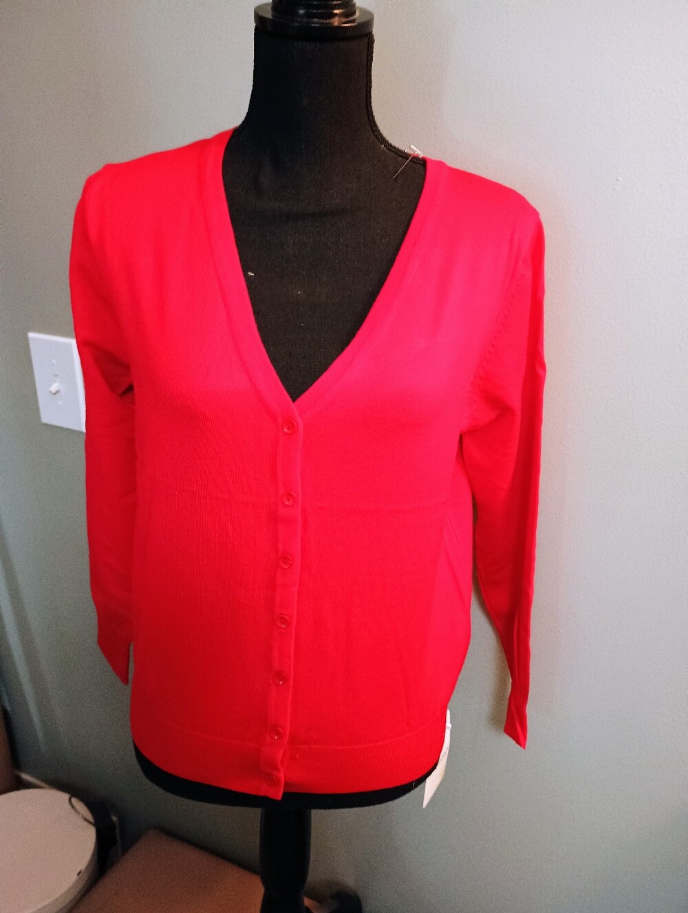 NWT  Red V-Neck, Button-Front, Women's Sweatersize Runs Sm. Size 2xl